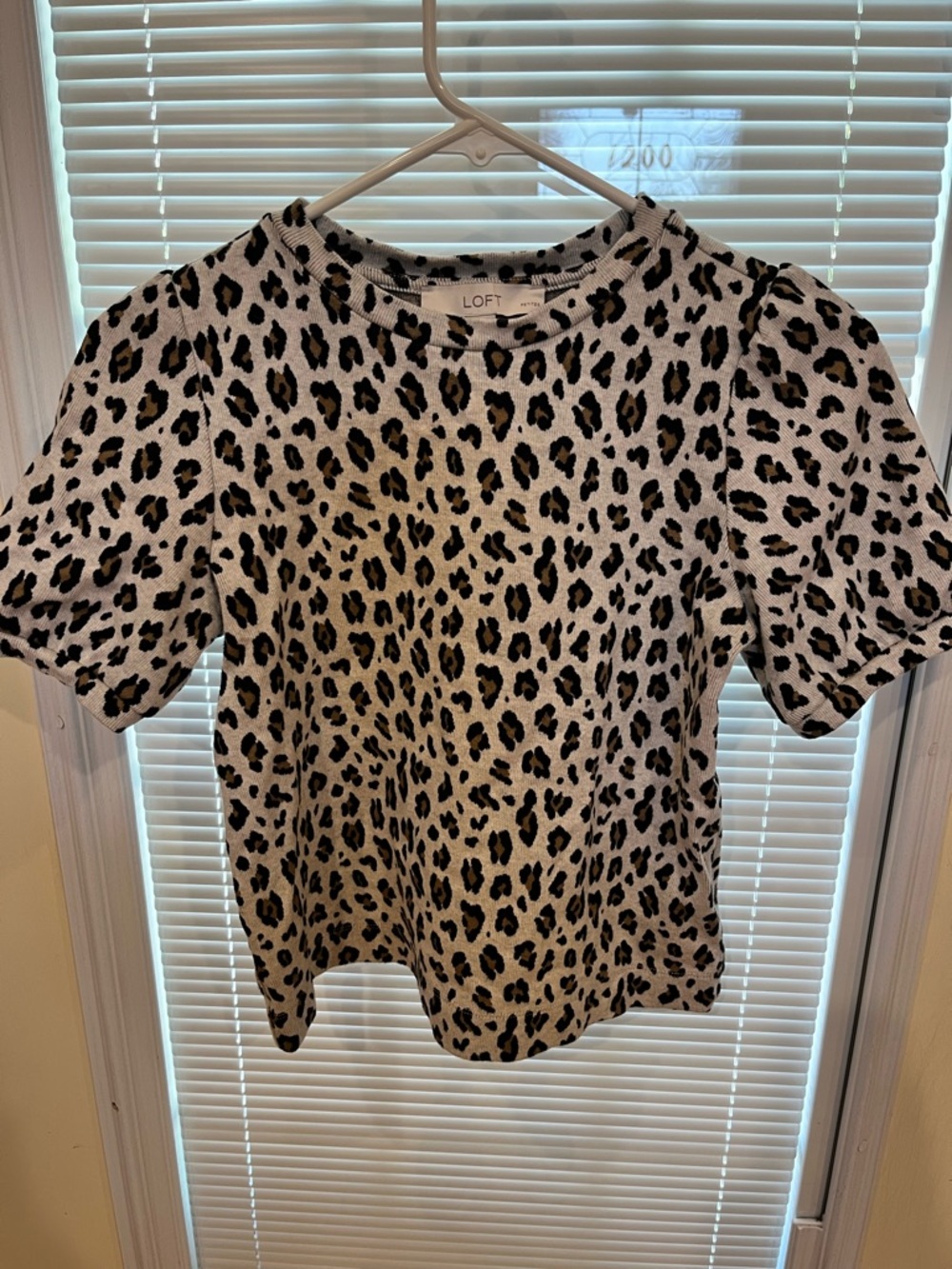 LOFT Petite Leopard-Print Short Sleeve Top in Grey, Black & Brown